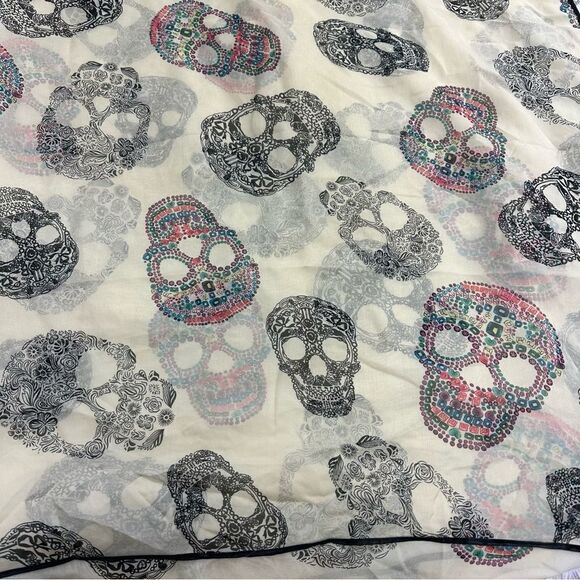 Day of The Dead Skull & Floral Silk Blend Sheer Large Scarf - Picture 3 of 7